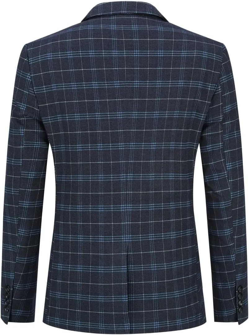 Iynnijoy Mens 2 Piece Slim Fit Suit Casual Plaid Tuxedo Suit for Men Party Wedding Business Dress Suit Set