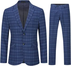 Iynnijoy Mens 2 Piece Slim Fit Suit Casual Plaid Tuxedo Suit for Men Party Wedding Business Dress Suit Set