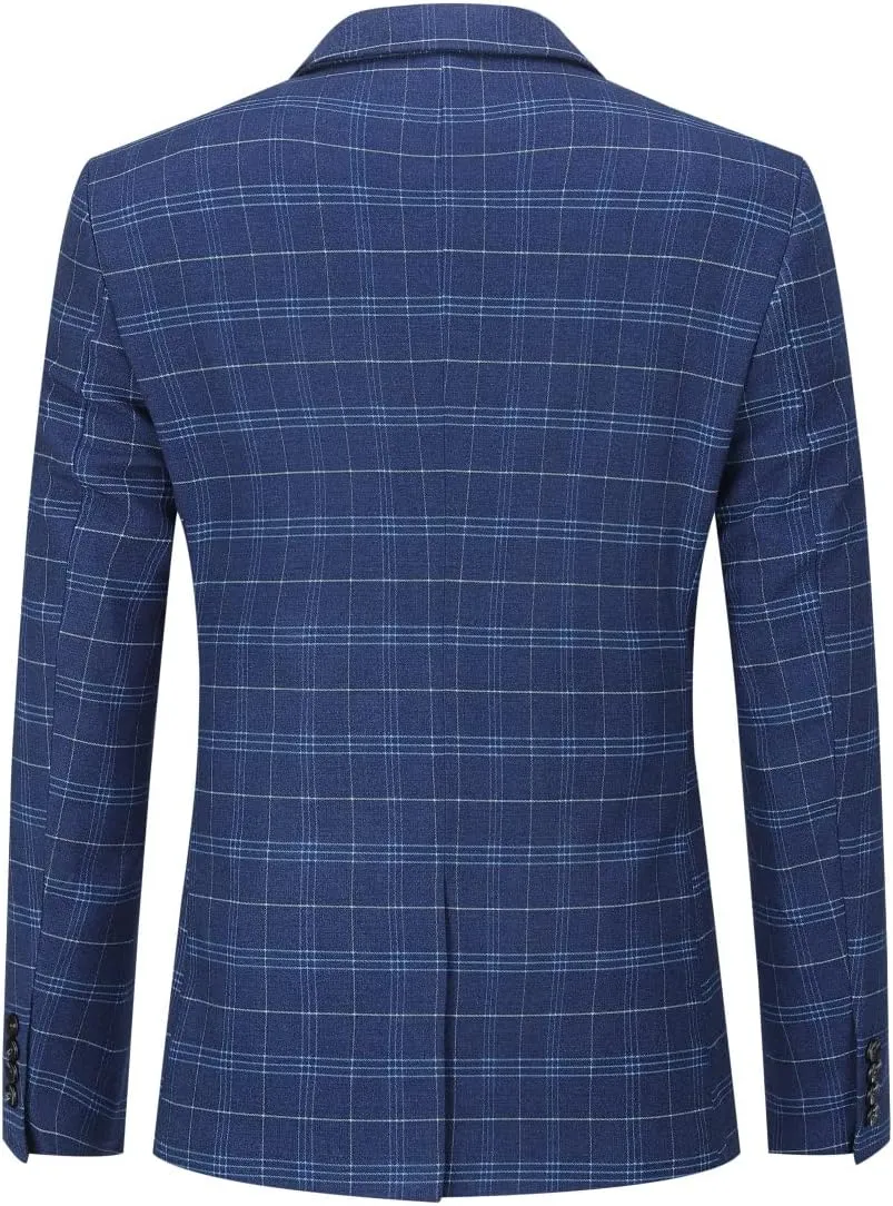 Iynnijoy Mens 2 Piece Slim Fit Suit Casual Plaid Tuxedo Suit for Men Party Wedding Business Dress Suit Set