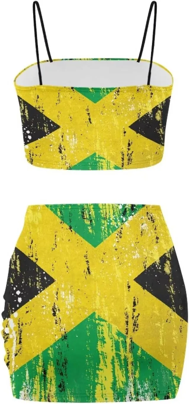 Jamaican Dress Set Jamaica Clothes Sexy Spaghetti Strap Crop Tops and Bodycon Mini Skirt Dress Set s-4xl