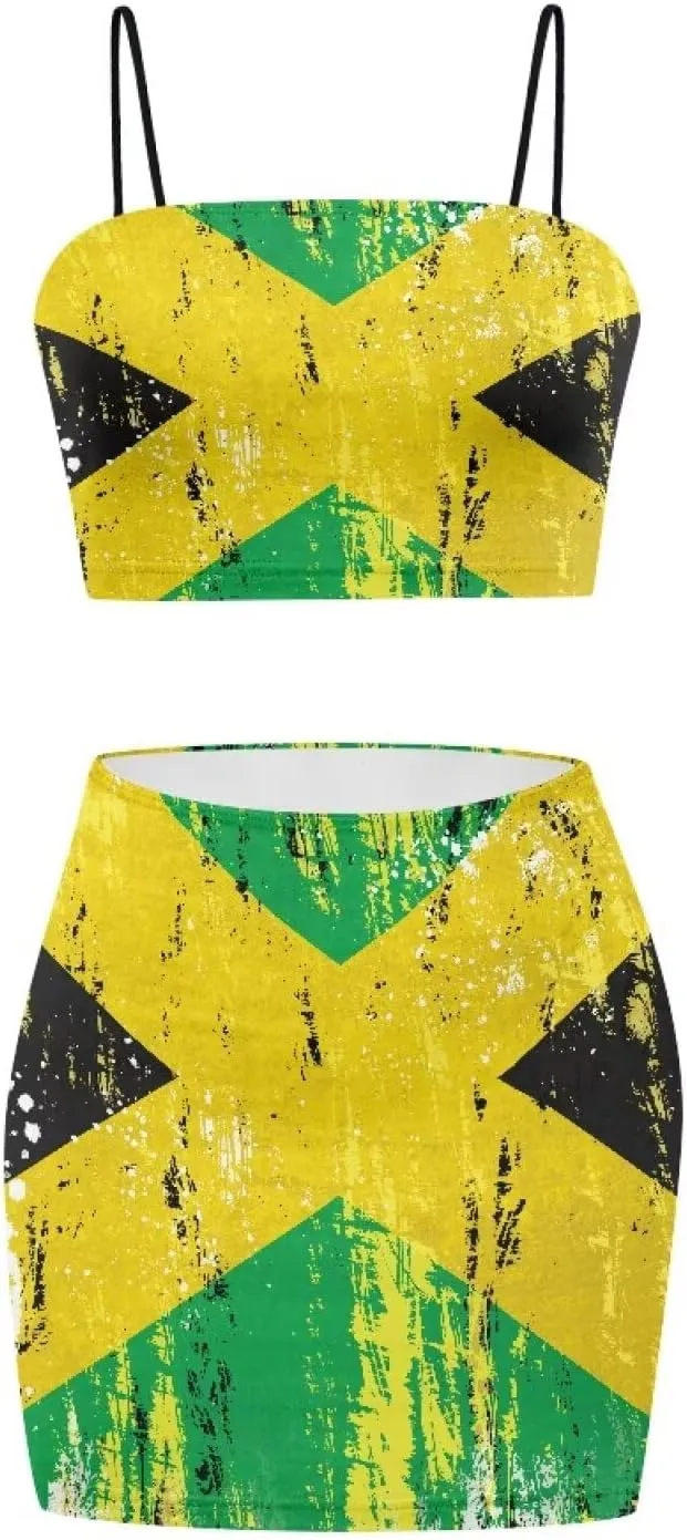 Jamaican Dress Set Jamaica Clothes Sexy Spaghetti Strap Crop Tops and Bodycon Mini Skirt Dress Set s-4xl