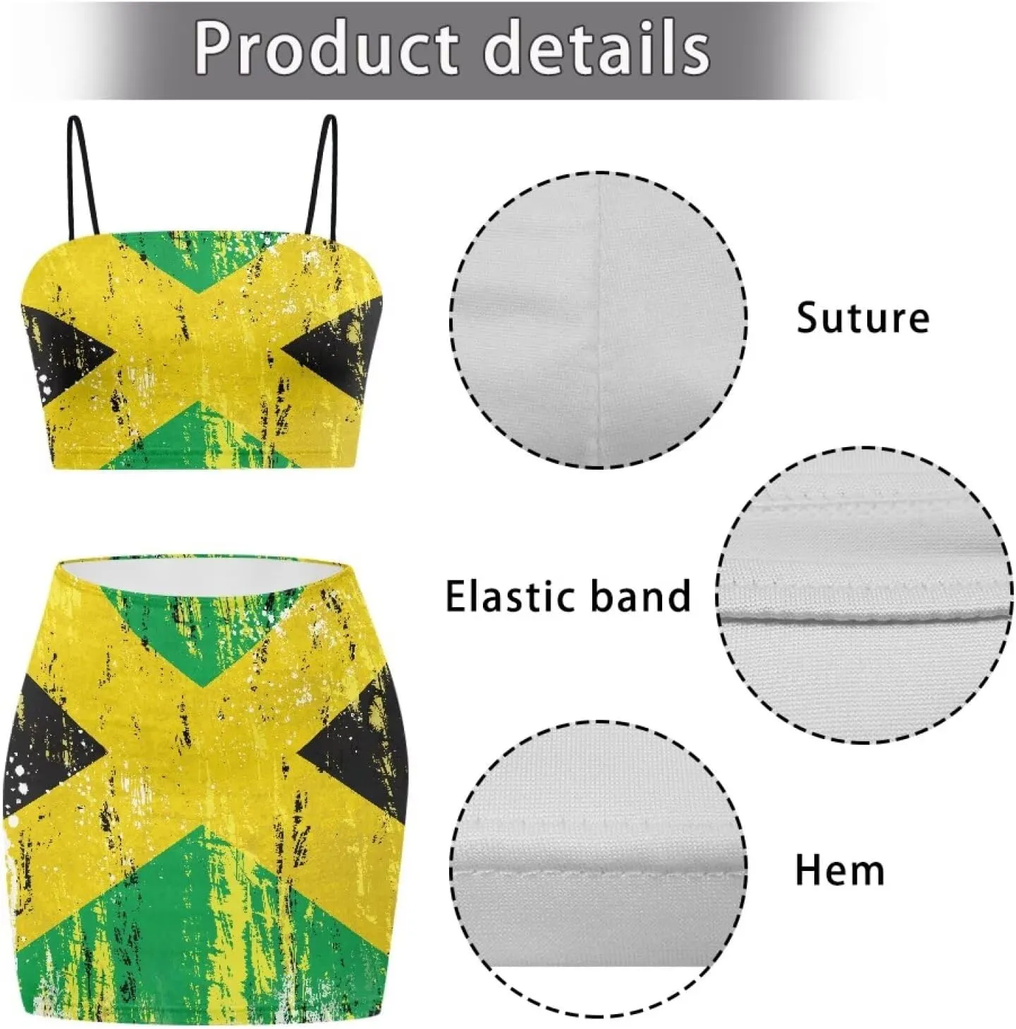 Jamaican Dress Set Jamaica Clothes Sexy Spaghetti Strap Crop Tops and Bodycon Mini Skirt Dress Set s-4xl