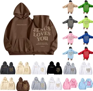 Jesus Hoodie Jesus Loves You Religious Sweatshirt Jesus Saves Faith Long Sleeve Pullover Tops Faith Over Fear Hoodie