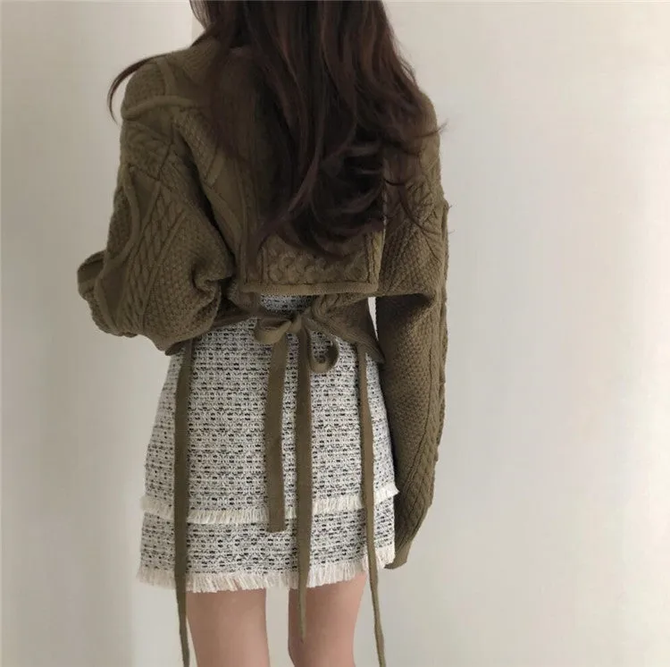 [Korean Style] Gigi Ribbon Cropped Knit Top