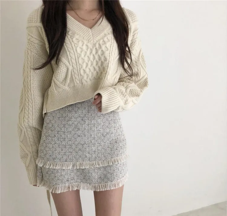 [Korean Style] Gigi Ribbon Cropped Knit Top