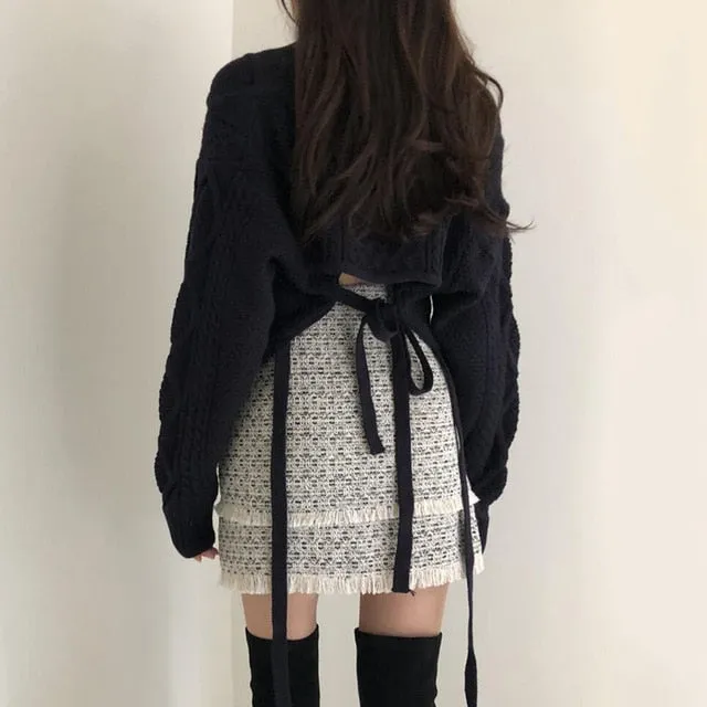 [Korean Style] Gigi Ribbon Cropped Knit Top