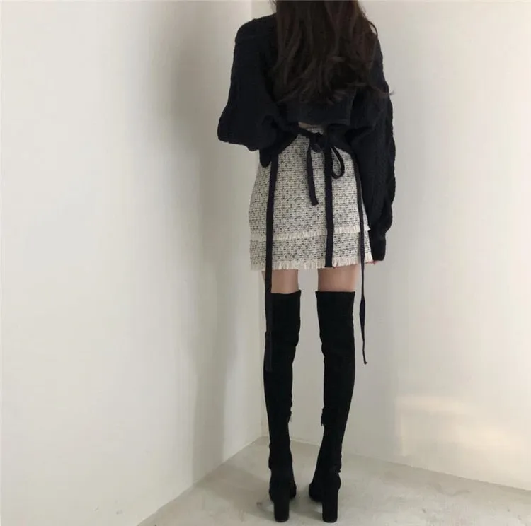 [Korean Style] Gigi Ribbon Cropped Knit Top