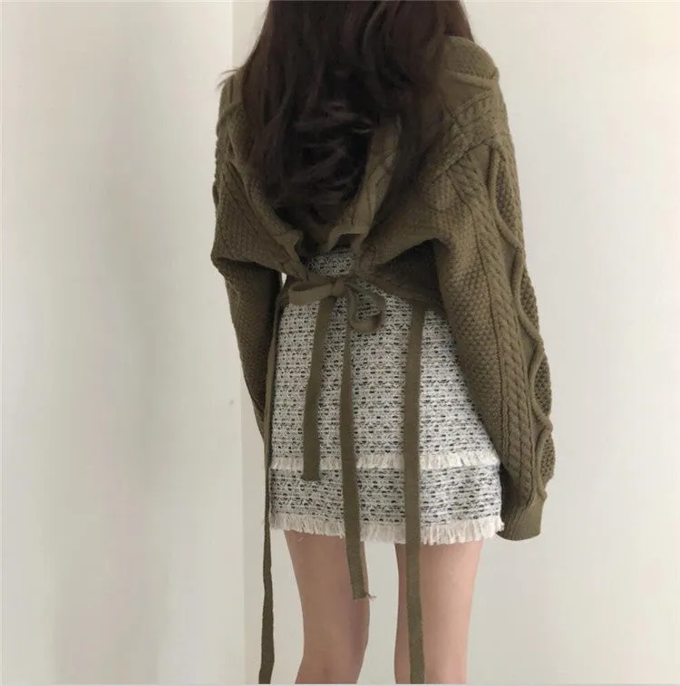[Korean Style] Gigi Ribbon Cropped Knit Top