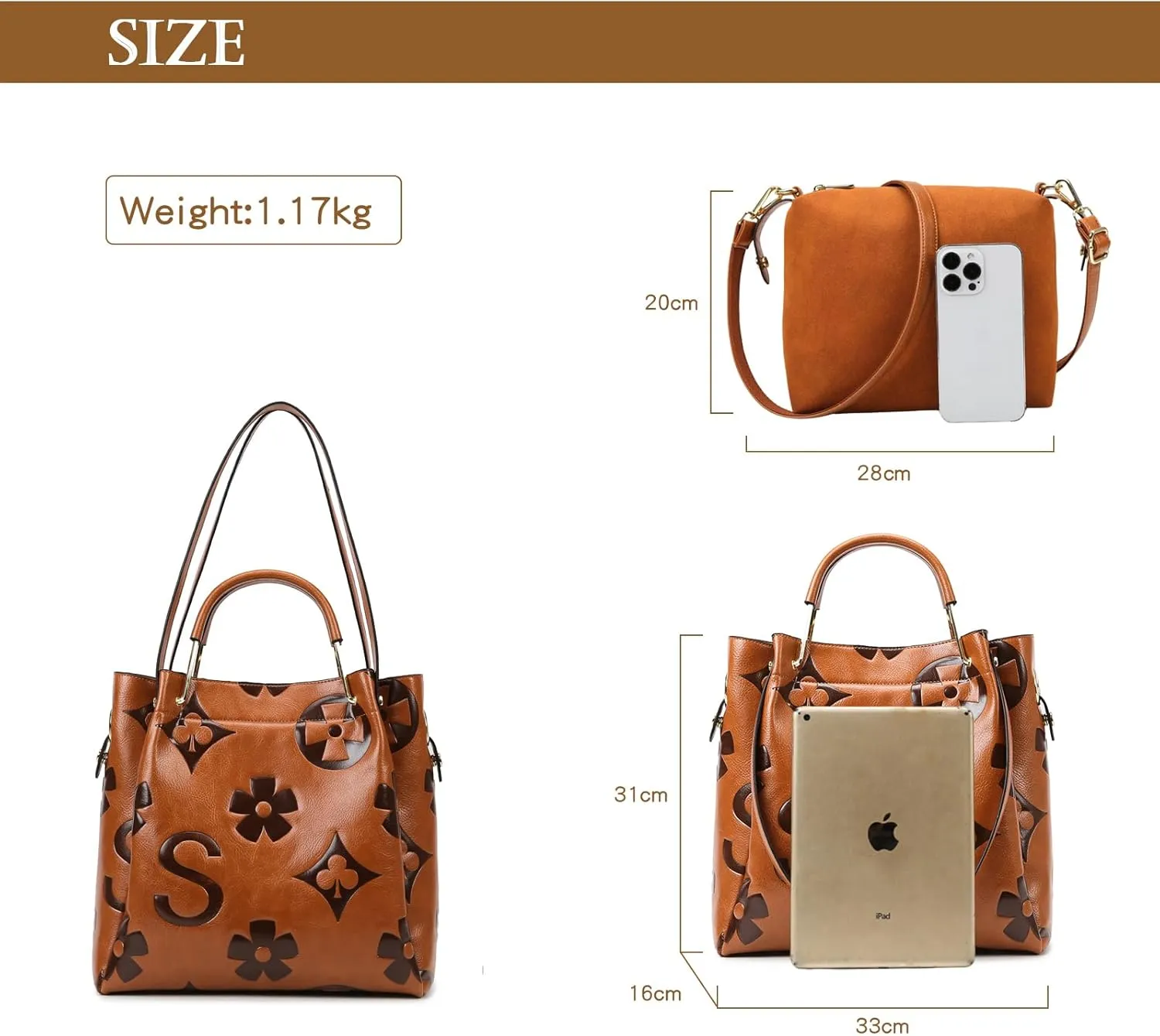 Large Handbag and Purse for Women, Embossed Top Handle Shoulder Bag Leather Satchel Bucket Tote Purse for Work