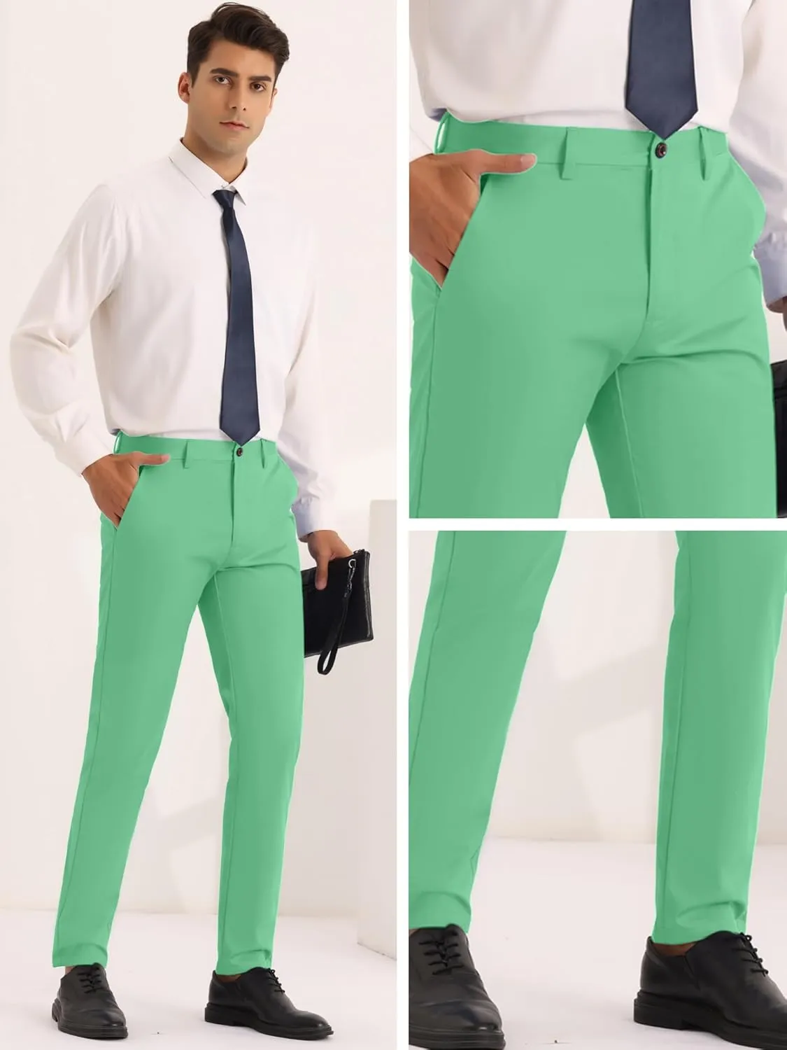 Lars Amadeus Men's Dress Chino Slim Fit Stretch Flat Front Solid Color Business Pants