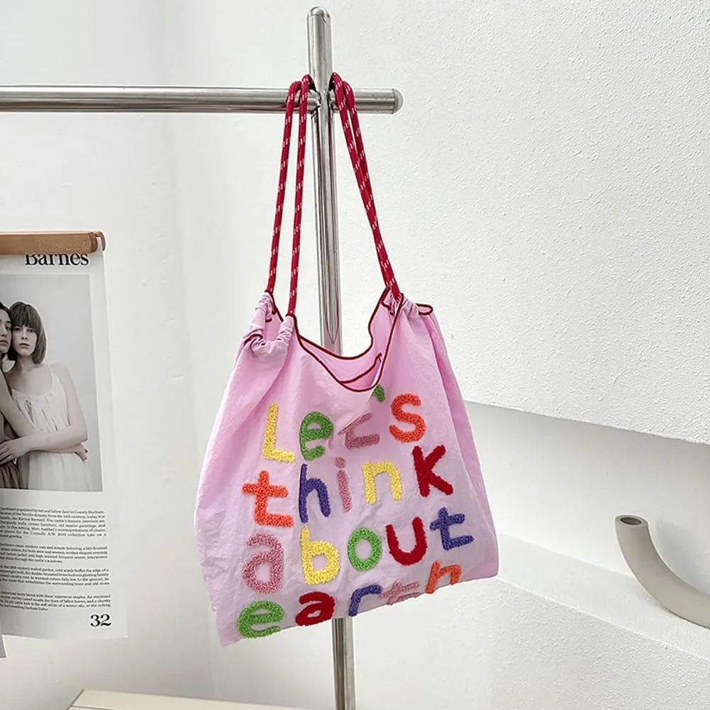 Let's Think about Earth Tote Bag Waterproof Nylon Shopping Bag Purses Trendy Satchel Crossbody Shoulder Bag 2024