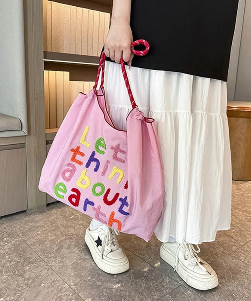 Let's Think about Earth Tote Bag Waterproof Nylon Shopping Bag Purses Trendy Satchel Crossbody Shoulder Bag 2024