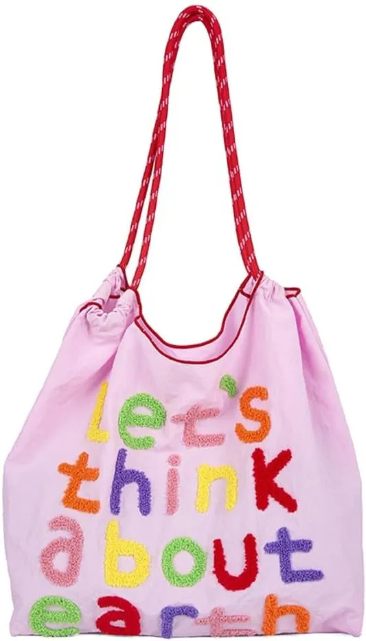 Let's Think about Earth Tote Bag Waterproof Nylon Shopping Bag Purses Trendy Satchel Crossbody Shoulder Bag 2024