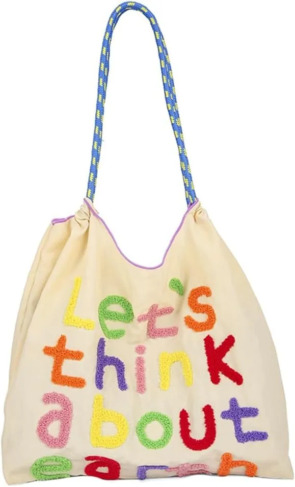 Let's Think about Earth Tote Bag Waterproof Nylon Shopping Bag Purses Trendy Satchel Crossbody Shoulder Bag 2024