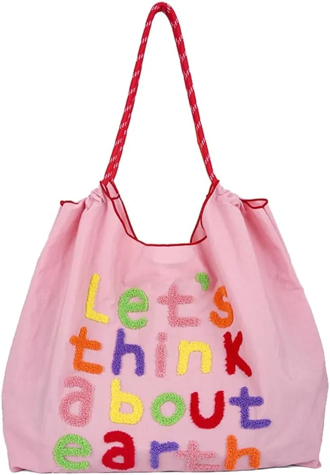 Let's Think about Earth Tote Bag Waterproof Nylon Shopping Bag Purses Trendy Satchel Crossbody Shoulder Bag 2024