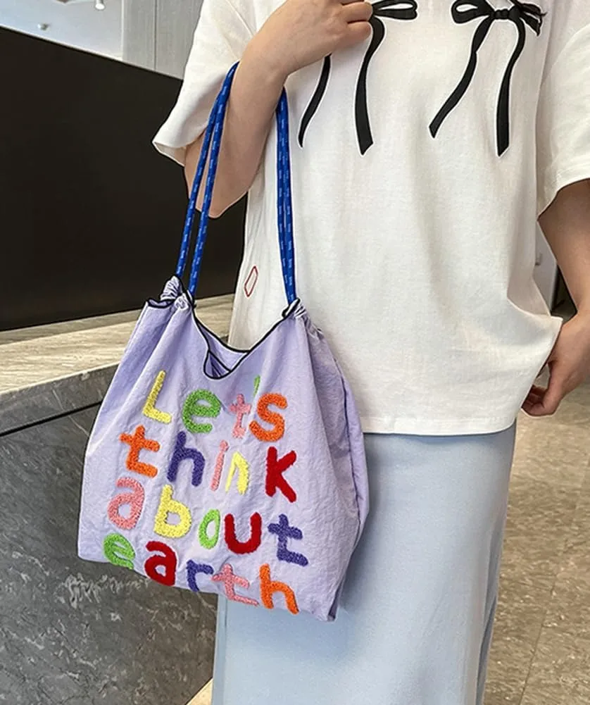 Let's Think about Earth Tote Bag Waterproof Nylon Shopping Bag Purses Trendy Satchel Crossbody Shoulder Bag 2024