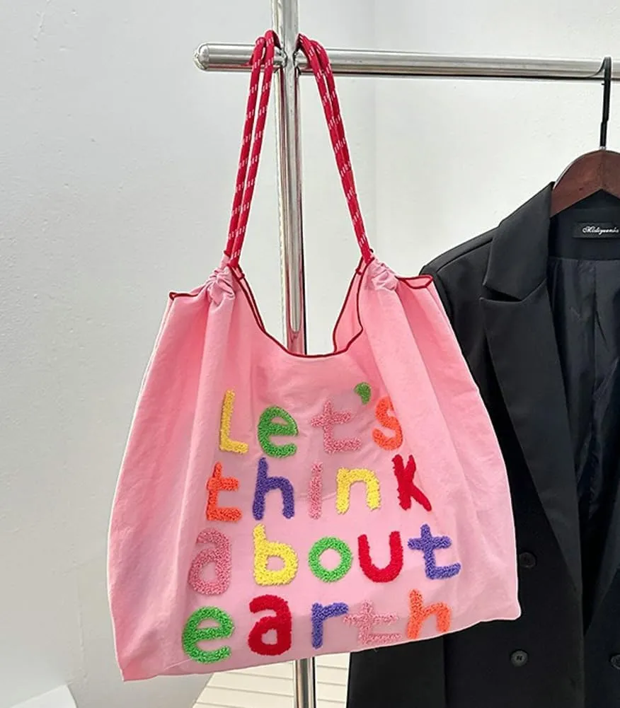Let's Think about Earth Tote Bag Waterproof Nylon Shopping Bag Purses Trendy Satchel Crossbody Shoulder Bag 2024