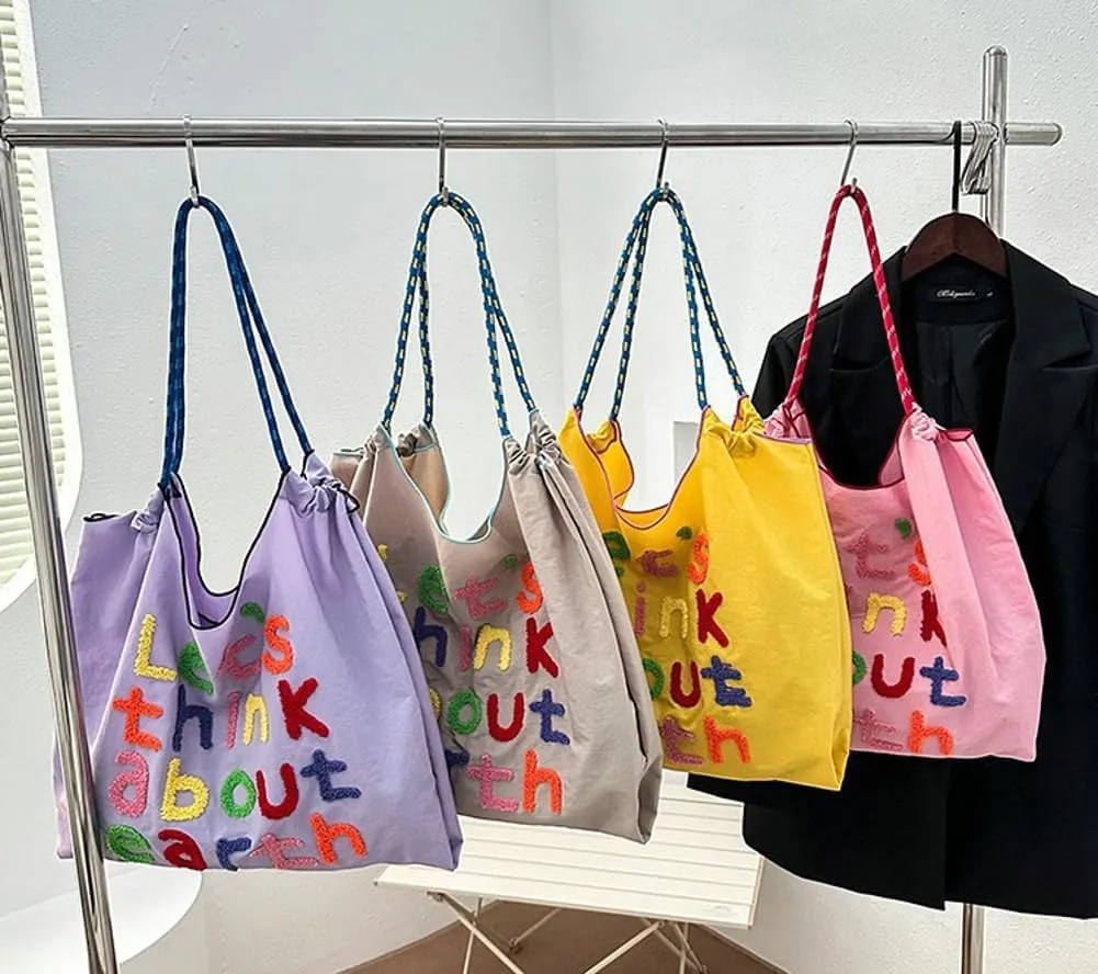 Let's Think about Earth Tote Bag Waterproof Nylon Shopping Bag Purses Trendy Satchel Crossbody Shoulder Bag 2024