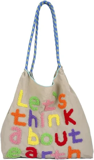 Let's Think about Earth Tote Bag Waterproof Nylon Shopping Bag Purses Trendy Satchel Crossbody Shoulder Bag 2024