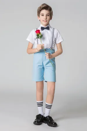 Light Blue Formal Party Summer 4 Piece Suit Set For Kids Boys' With Suspenders
