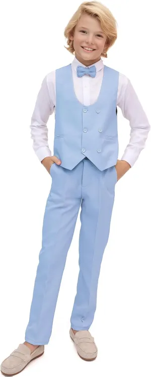 Lilax Toddler & Little Boys Suit Set, Formal Suit Vest, White Dress Shirt, Dress Pants and Bowtie 4 Piece Suit Set