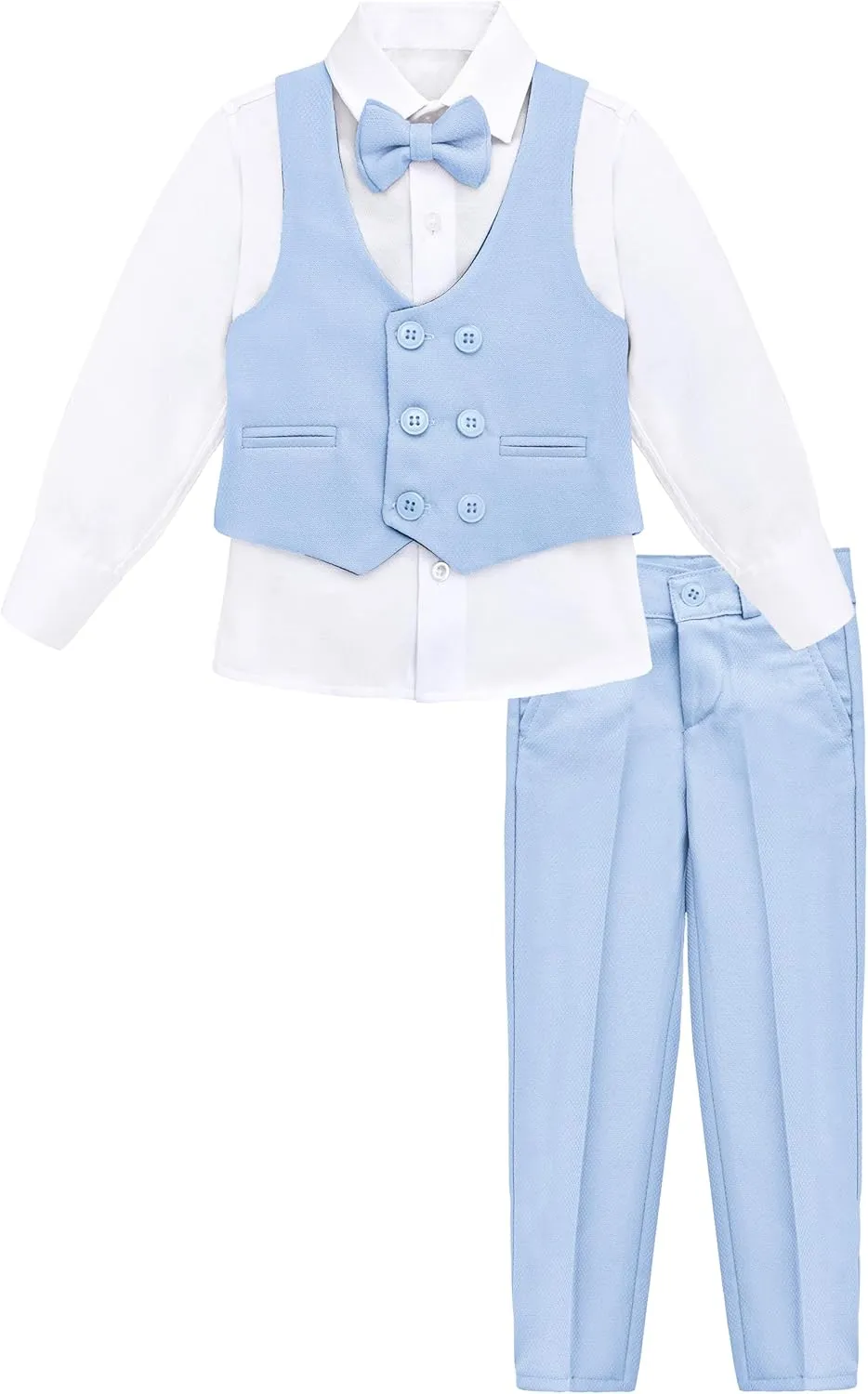 Lilax Toddler & Little Boys Suit Set, Formal Suit Vest, White Dress Shirt, Dress Pants and Bowtie 4 Piece Suit Set