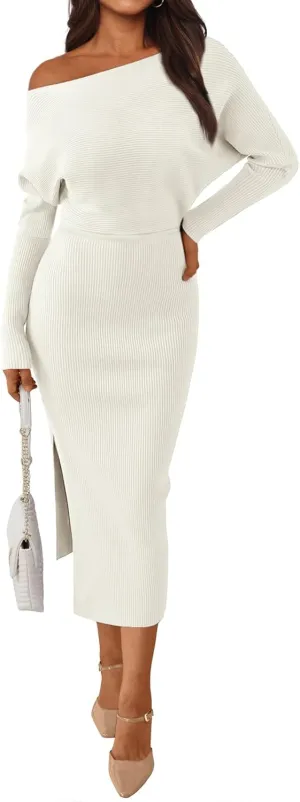 LILLUSORY Womens Fall Sweater Dresses Off The Shoulder Winter Clothes Long Sleeve 2025 Midi Plus Size Fashion Outfits Party
