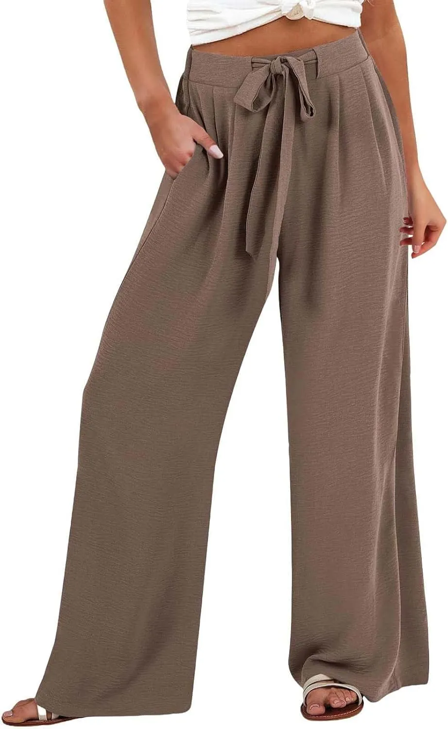 Linen Pants for Women 2025 Summer High Waisted Wide Leg Palazzo Pants Casual Loose Flowy Beach Trousers with Pockets