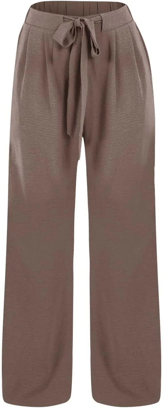 Linen Pants for Women 2025 Summer High Waisted Wide Leg Palazzo Pants Casual Loose Flowy Beach Trousers with Pockets