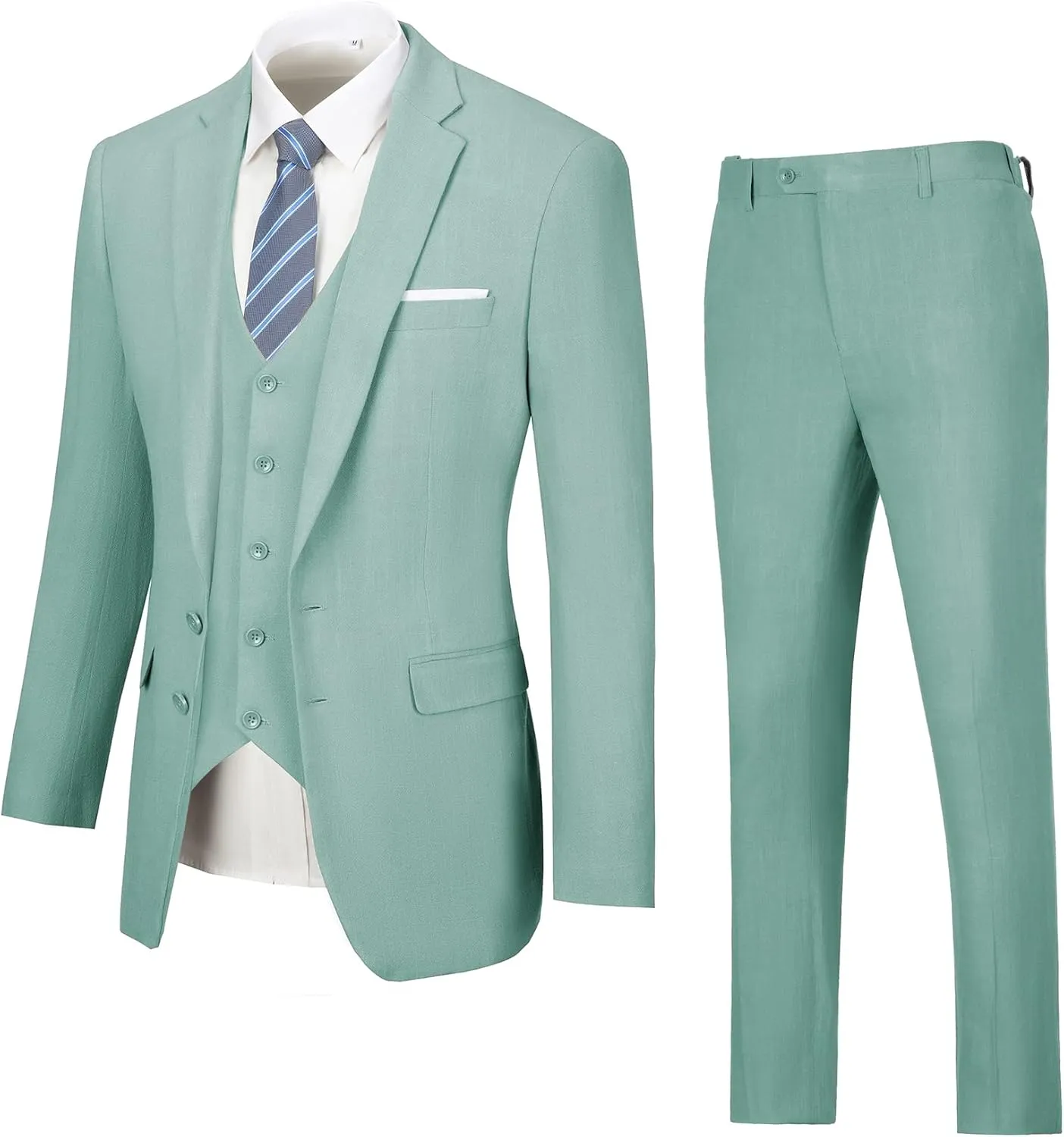 Linen Suit 3 Pieces Vintage Retro Wedding Prom Suits Slim Fit Jacket Blazer Groom Tuxedos