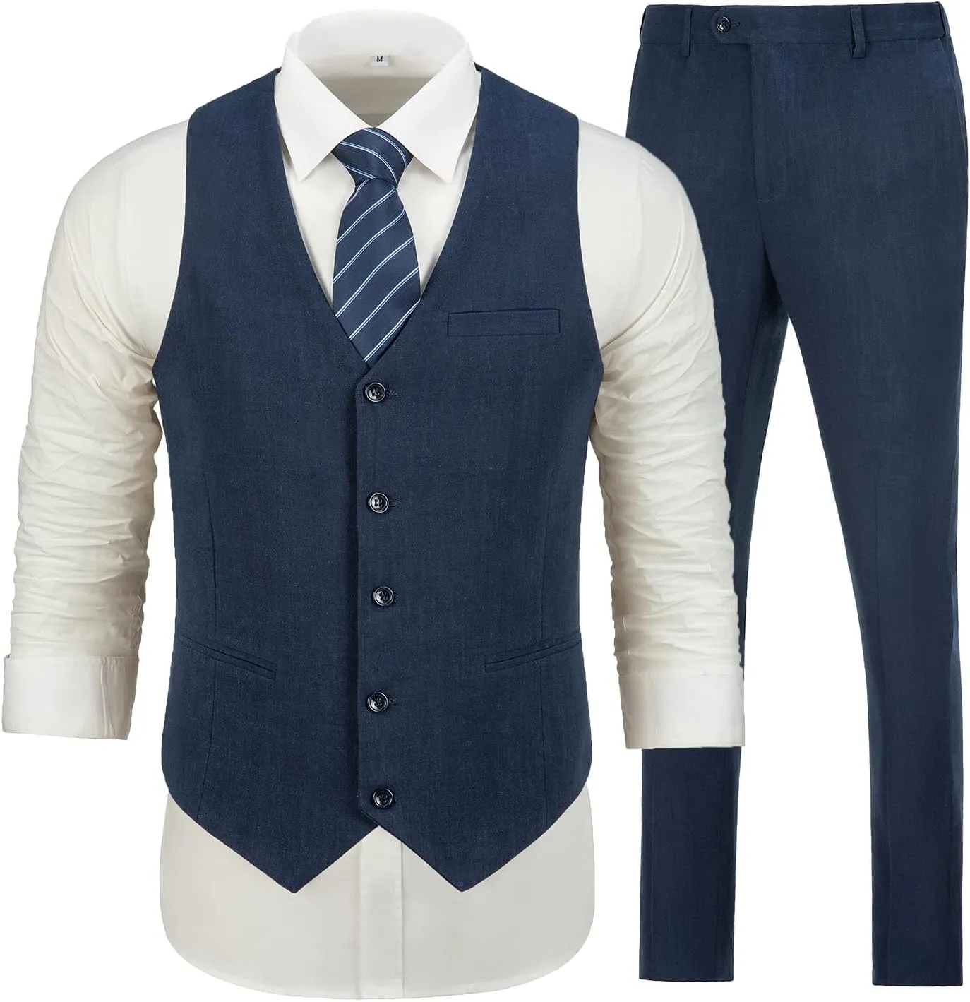 Linen Suits for Men Casual Wedding Suits Men 2 Piece Suits Groomsmen Tuxedos Summer Beach Prom Vest and Pants Set