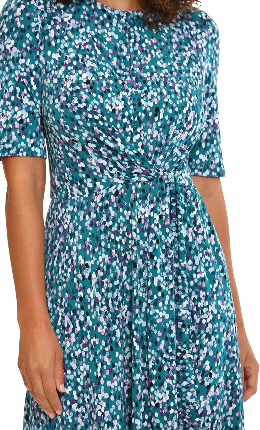London Times Women's Side Waist Tie Fit and Flare Dress