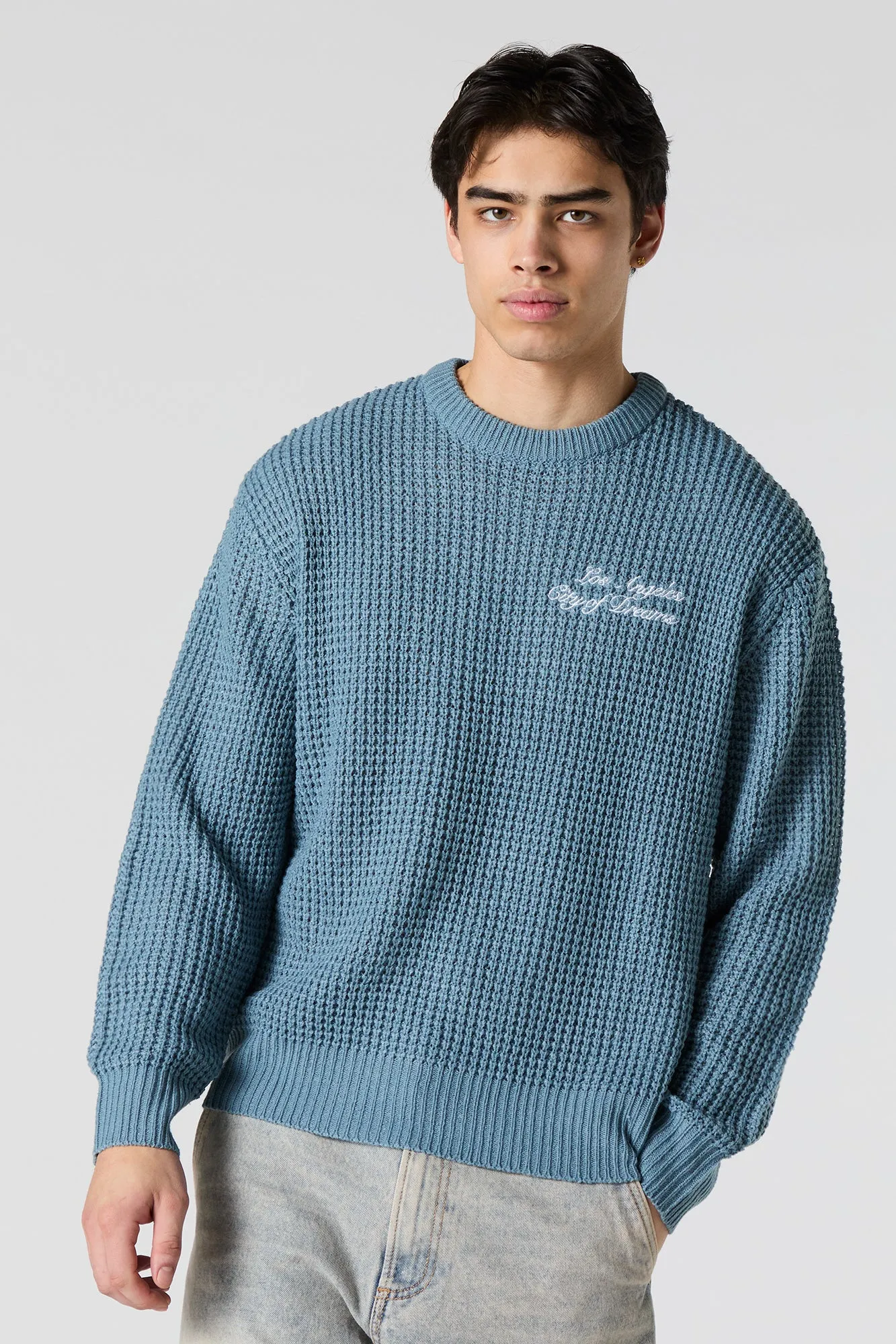 Los Angeles Embroidered Waffle Knit Sweater