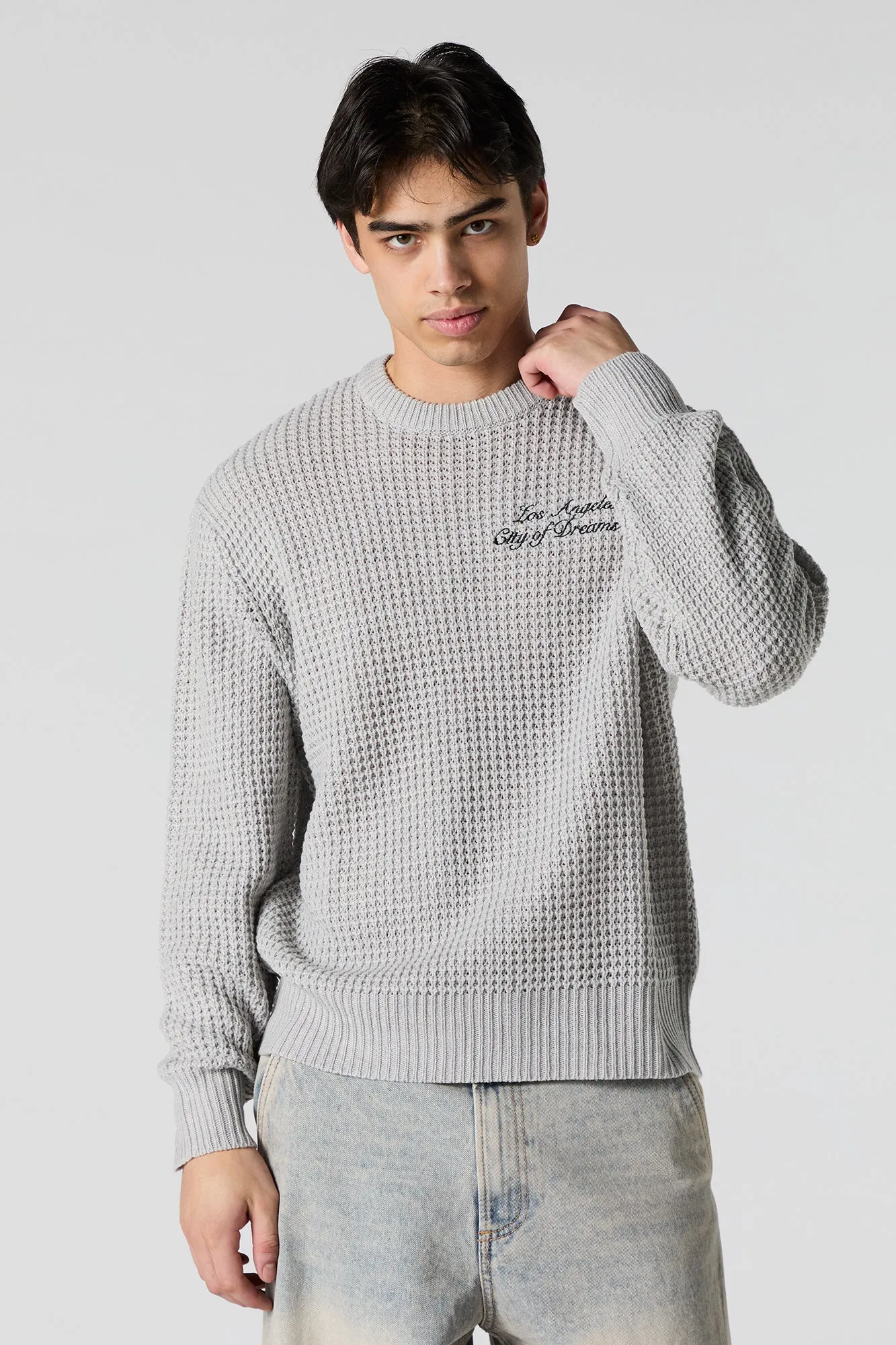 Los Angeles Embroidered Waffle Knit Sweater