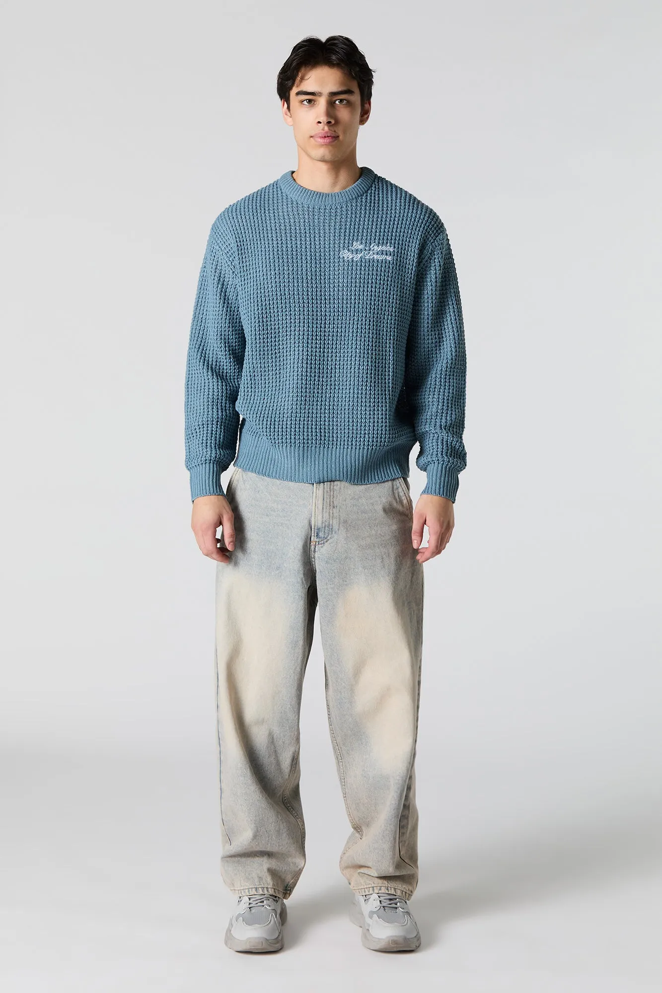 Los Angeles Embroidered Waffle Knit Sweater