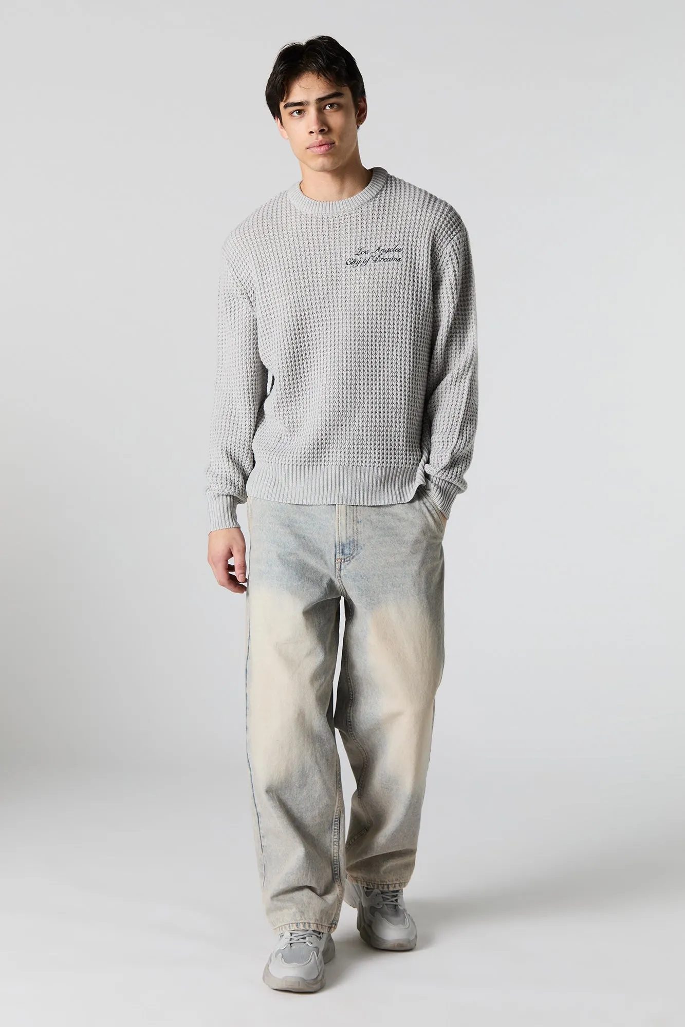 Los Angeles Embroidered Waffle Knit Sweater