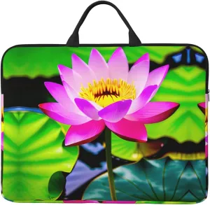 Lotus Flowers 14in Laptop Case Sleeve Bag  Shoulder Messenger Briefcase Carrying Handle and Accessory Pocket