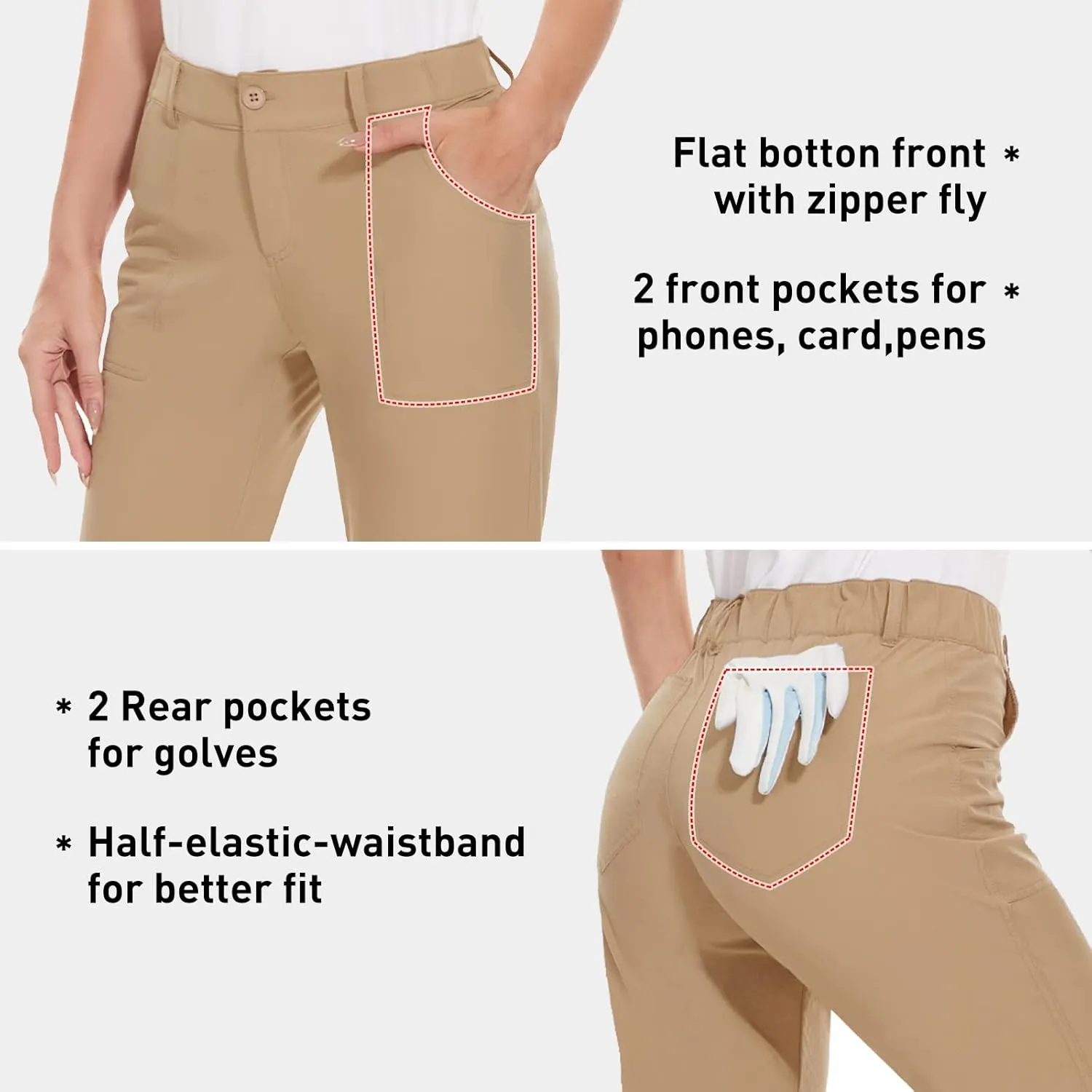 M MOTEEPI Womens Golf Pants Lightweight Stretchy Work Hiking Pants with Pockets Slim Fit Golf Apparel