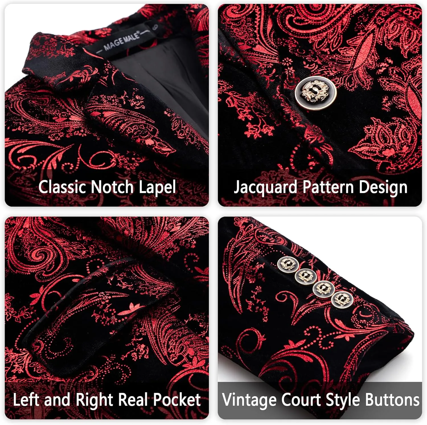 MAGE MALE Boys 3 Pieces Suit Colour Jacquard Slim Fit Jacket Pants Set for Wedding Prom Party Tuxedo with Kids Suspenders