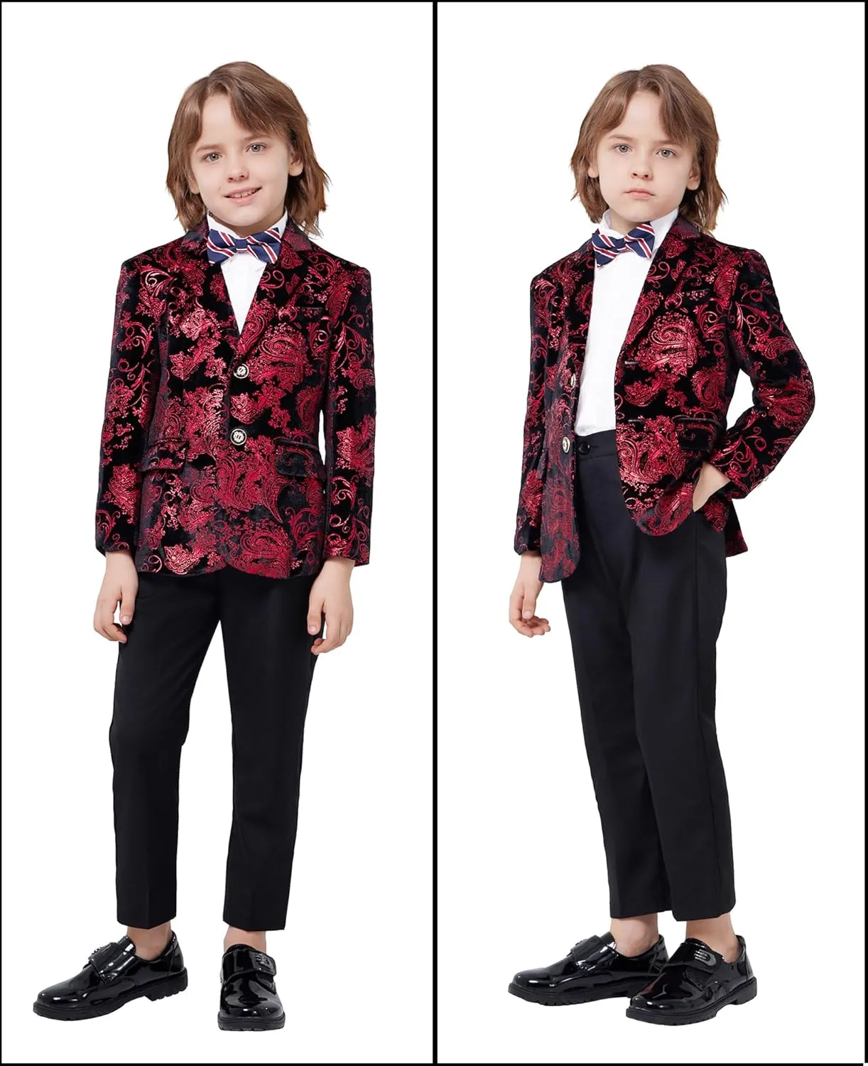 MAGE MALE Boys 3 Pieces Suit Colour Jacquard Slim Fit Jacket Pants Set for Wedding Prom Party Tuxedo with Kids Suspenders