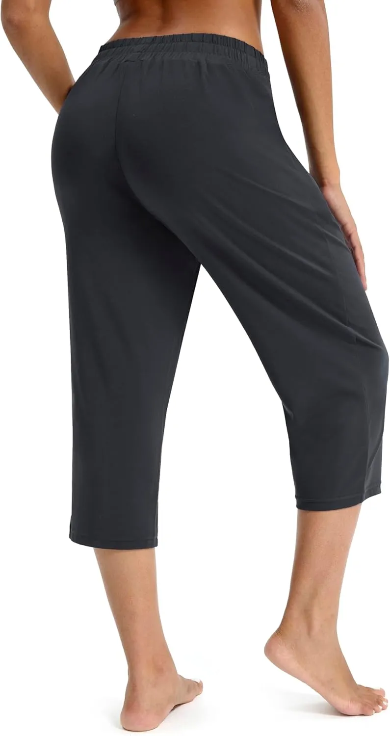 Maxbee Capri Pants for Women Drawstring Workout Sweatpants Comfy Lounge Elastic Waist Yoga Pants