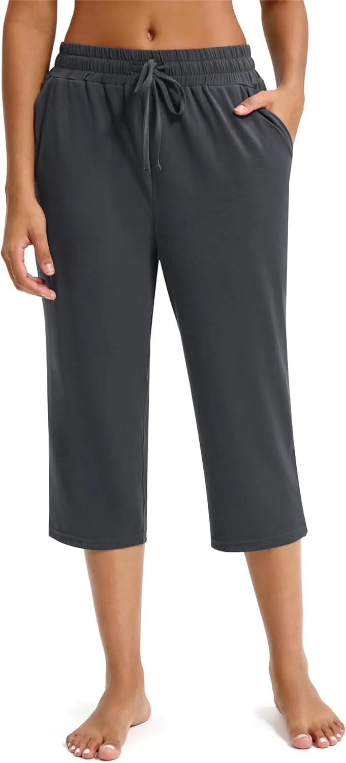 Maxbee Capri Pants for Women Drawstring Workout Sweatpants Comfy Lounge Elastic Waist Yoga Pants