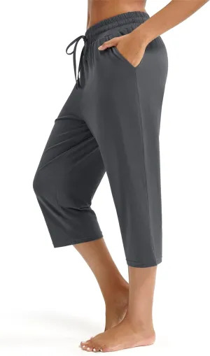 Maxbee Capri Pants for Women Drawstring Workout Sweatpants Comfy Lounge Elastic Waist Yoga Pants