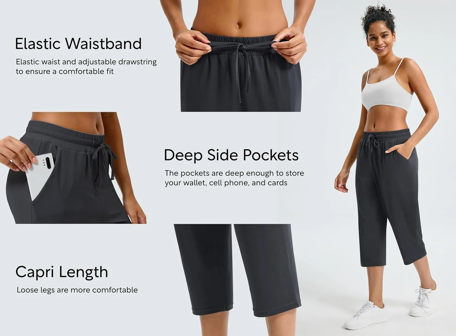 Maxbee Capri Pants for Women Drawstring Workout Sweatpants Comfy Lounge Elastic Waist Yoga Pants