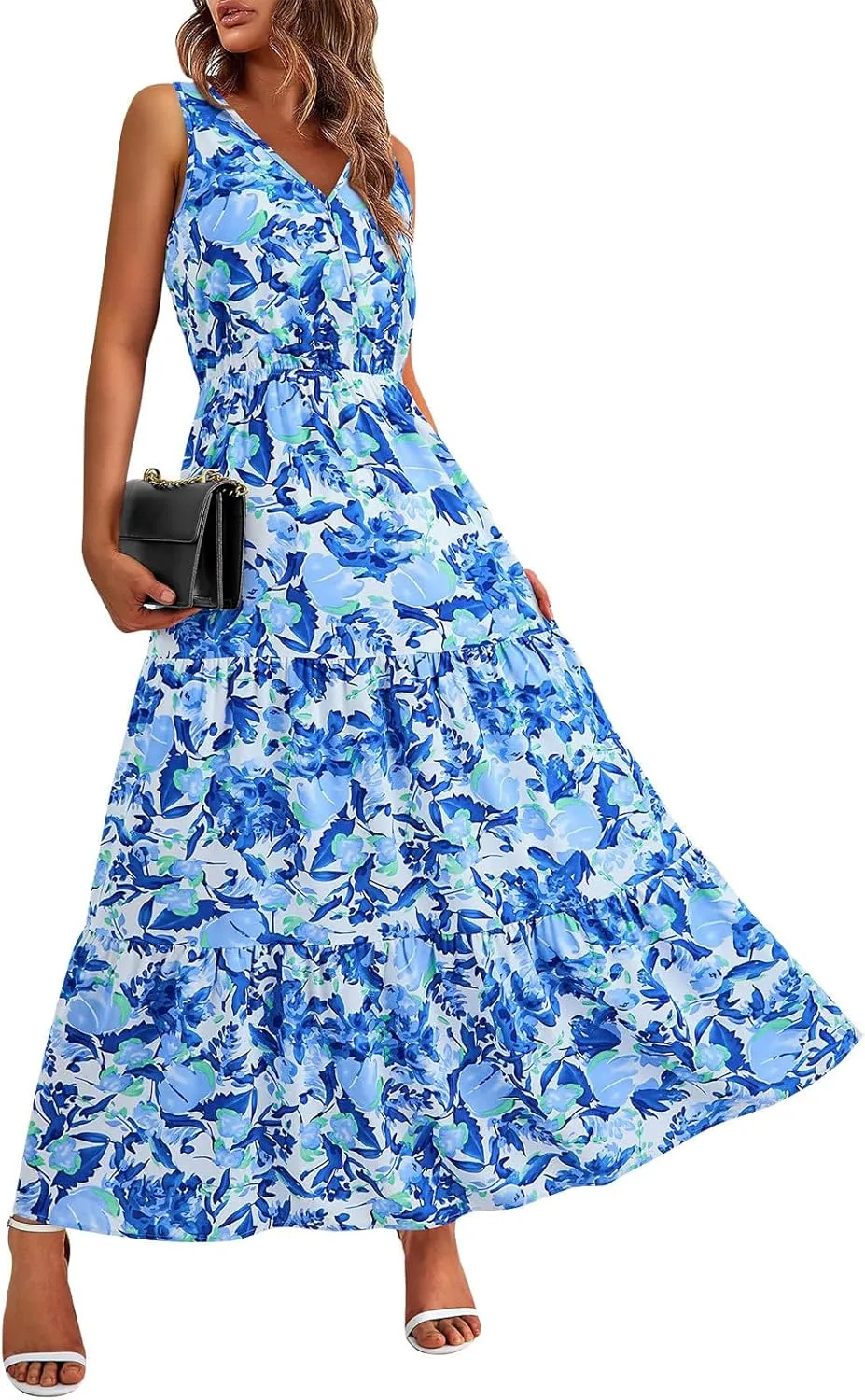 Maxi Dresses for Women Summer Wrap V Neck Long Floral Dress Elegant Formal Wedding Guest Dresses Boho Flowy Sundress