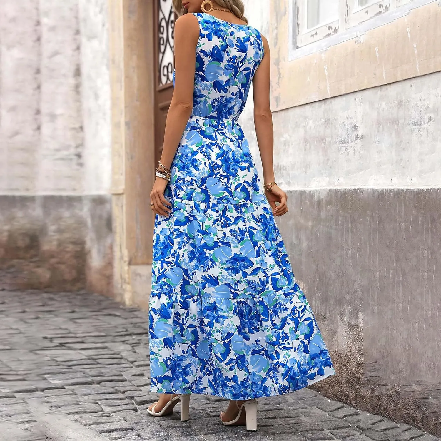 Maxi Dresses for Women Summer Wrap V Neck Long Floral Dress Elegant Formal Wedding Guest Dresses Boho Flowy Sundress