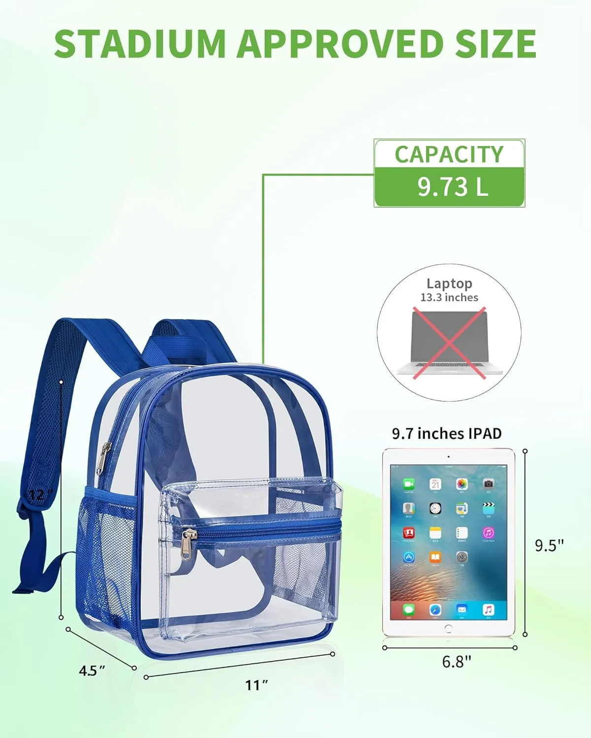 MAY TREE Clear Backpack for Stadium Events, 12x11x5 Inches Small Clear Backpack for Concert Festival Sports Outdoor - Blue
