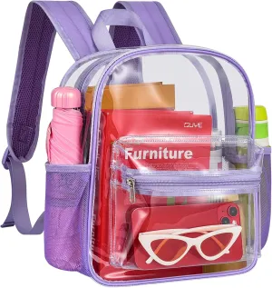 MAY TREE Clear Backpack for Stadium Events, 12x11x5 Inches Small Clear Backpack for Concert Festival Sports Outdoor - Purple