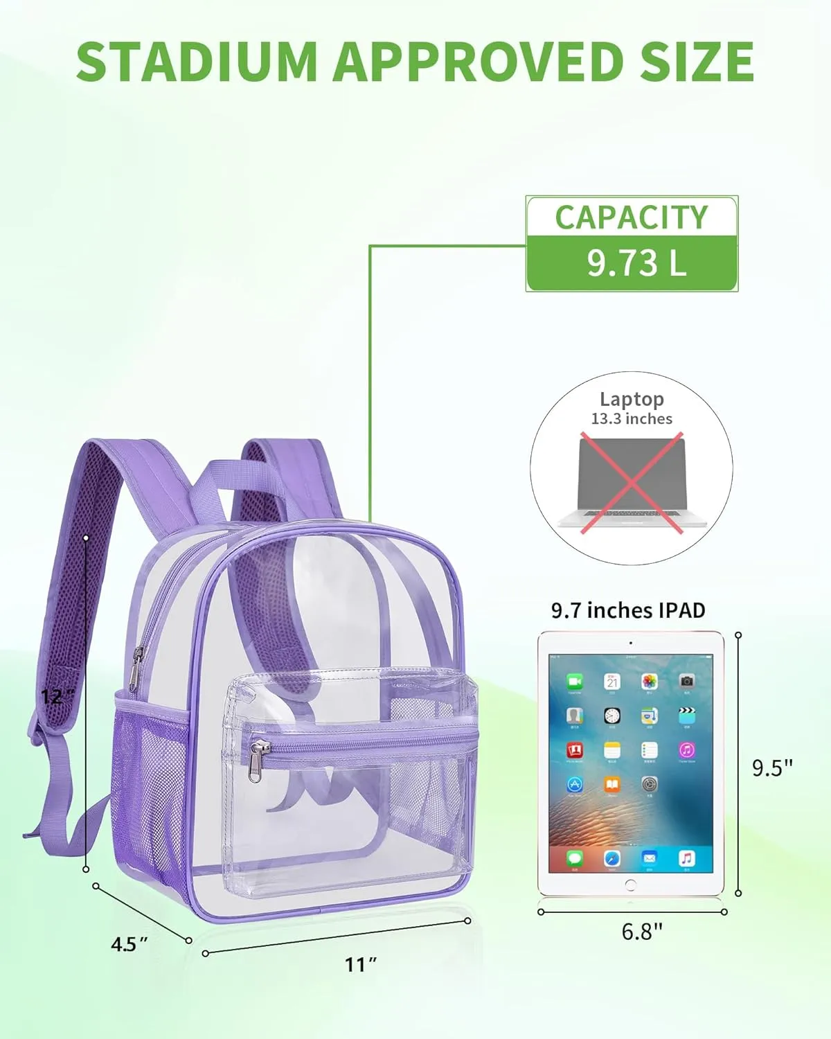 MAY TREE Clear Backpack for Stadium Events, 12x11x5 Inches Small Clear Backpack for Concert Festival Sports Outdoor - Purple