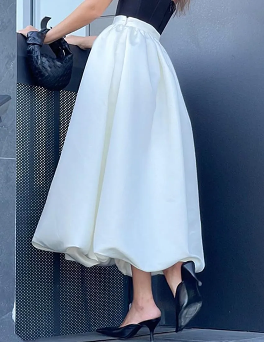 Melliflo Women's Bubble Hem Skirt High Waisted Casual A-Line Dressy Lightweight Puff Maxi Skirt